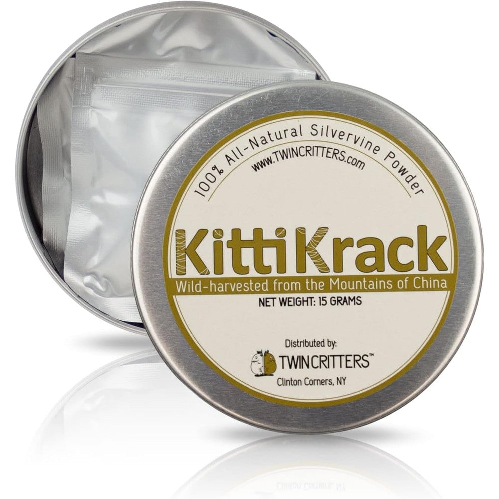 TwinCritters KittiKrack Organic Silvervine Catnip Powder Substitute For Cats And Kittens All Natural Wild Harvested Silver Vine Fruit Powder 15 Grams