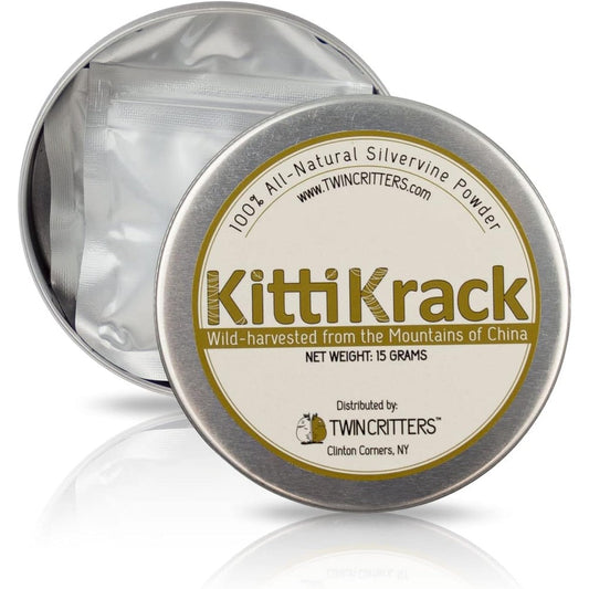 TwinCritters KittiKrack Organic Silvervine Catnip Powder Substitute For Cats And Kittens All Natural Wild Harvested Silver Vine Fruit Powder 15 Grams