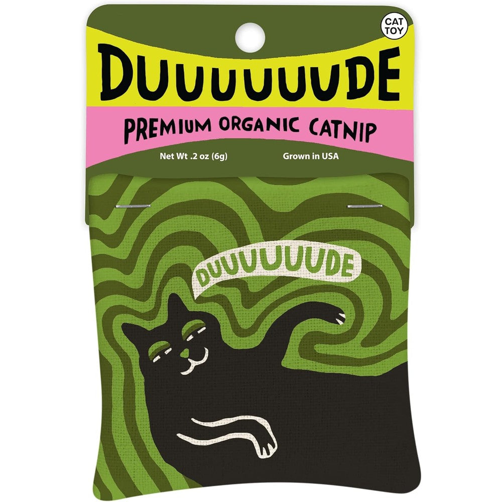Blue Q Duuuuuuude Premium Organic Catnip Toy Durable One Hundred Percent Cotton Pouch With Funny Kitty Graphics For Biting Kicking And Play