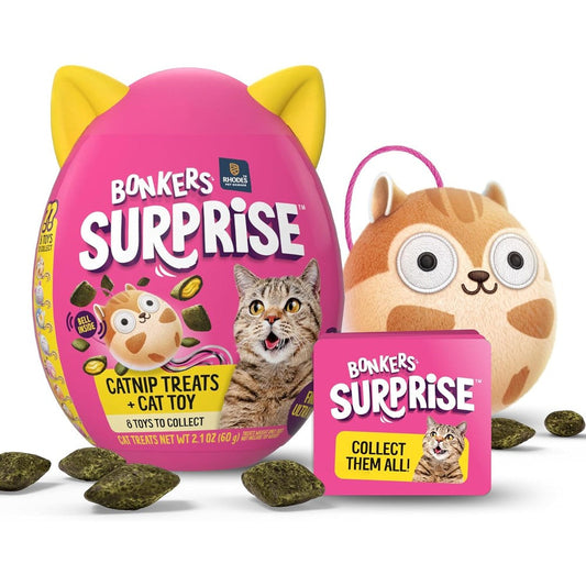 Bonkers Surprise Catnip Flavor Cat Treats 60 Grams Egg Case With Blind Box Cat Toy Includes One Of Eight Collectible Toys