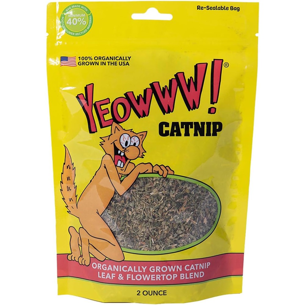 Yeowww! Organically Grown Catnip Premium Leaf And Flower Top Blend For Cats Chemical Free Pure Potency Pack Two Ounce Pouch