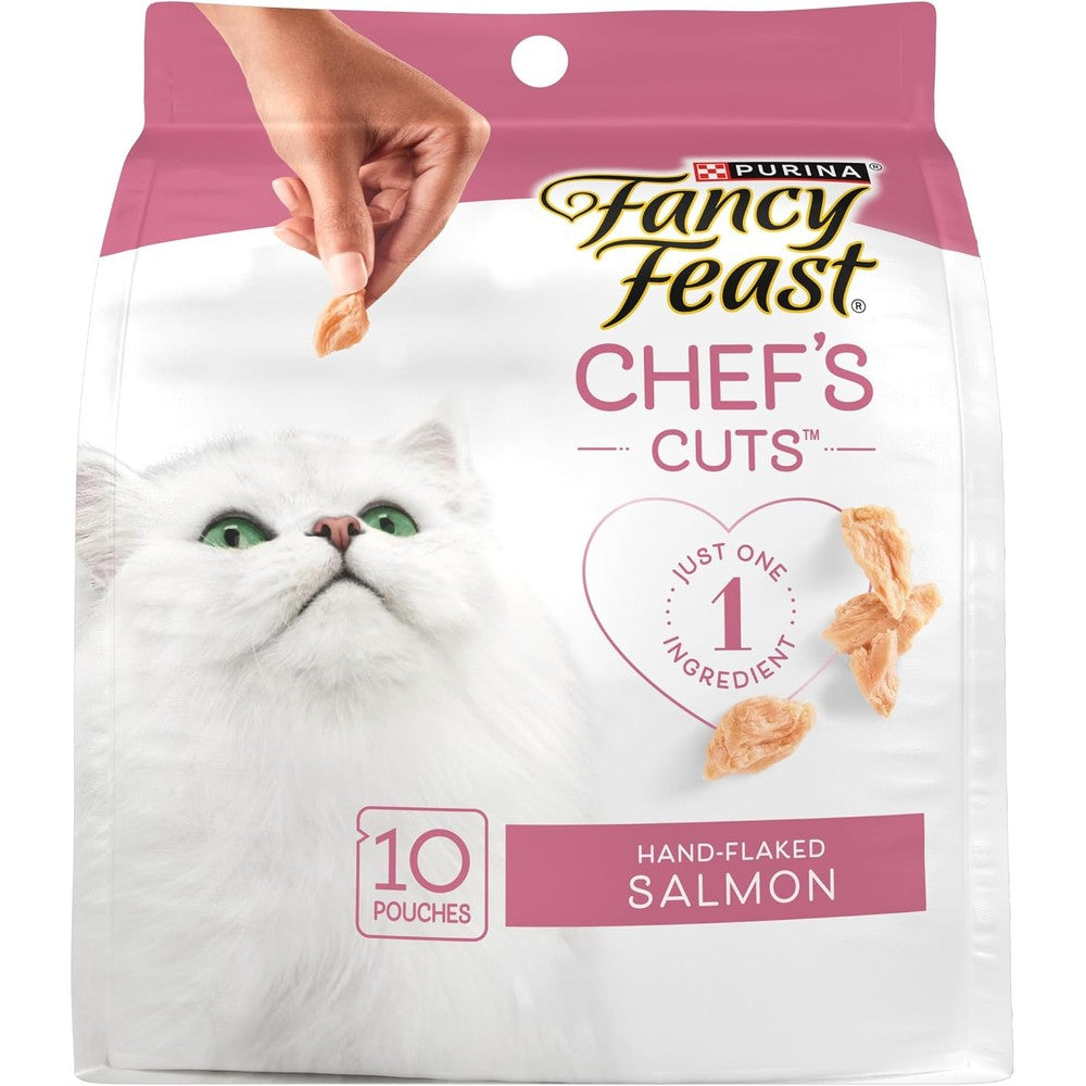 Purina Fancy Feast Purely Natural Hand-Flaked Salmon Cat Treats Premium Single Ingredient Real Fish Snacks 1.06 Ounce Pouch 10 Count