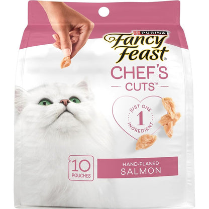 Purina Fancy Feast Purely Natural Hand-Flaked Salmon Cat Treats Premium Single Ingredient Real Fish Snacks 1.06 Ounce Pouch 10 Count