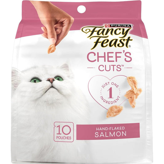 Purina Fancy Feast Purely Natural Hand-Flaked Salmon Cat Treats Premium Single Ingredient Real Fish Snacks 1.06 Ounce Pouch 10 Count