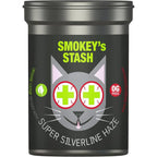 Smokey's Stash Silvervine Haze front view container showing cat graphic