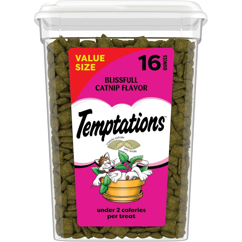 Temptations cat treats front view of 16 ounce tub
