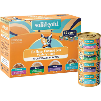 Solid Gold Wet Cat Food Variety Pack Pate And Shreds In Gravy Grain Free 12 Cans
