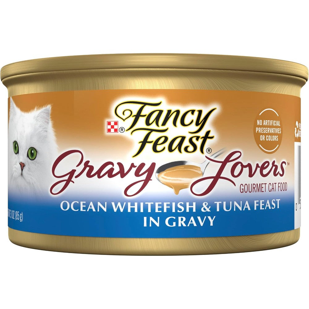 Purina Fancy Feast ocean whitefish and tuna wet cat food front view