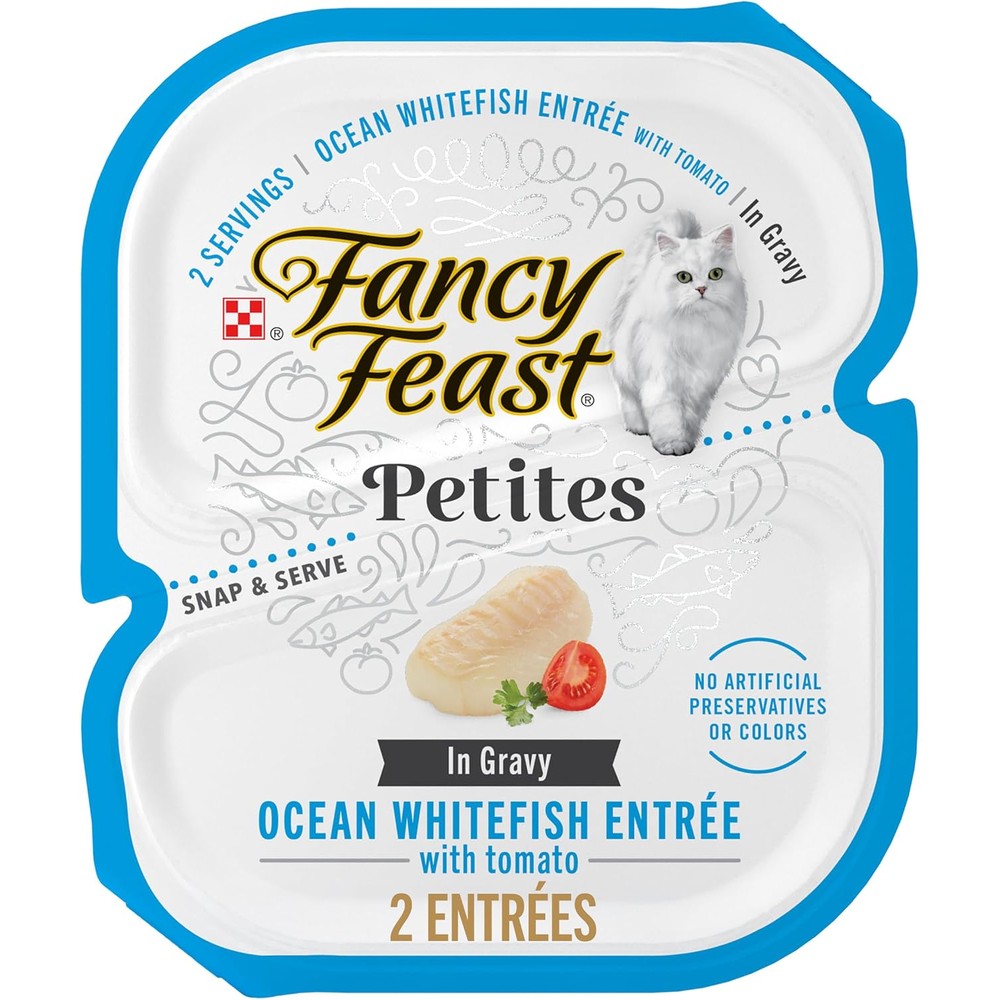 Purina Fancy Feast Petites Ocean Whitefish Entree With Tomato In Gravy Gourmet Wet Cat Food 1.2 Ounce Tubs Pack Of 12