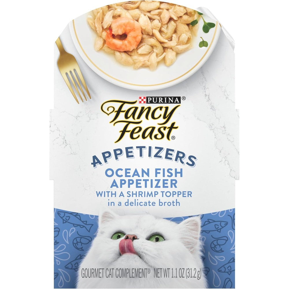 Purina Fancy Feast Lickable Appetizers Grain Free Wet Cat Food Topper Ocean Fish Appetizer With A Shrimp Cat Food Topper Pack Of 10 Trays