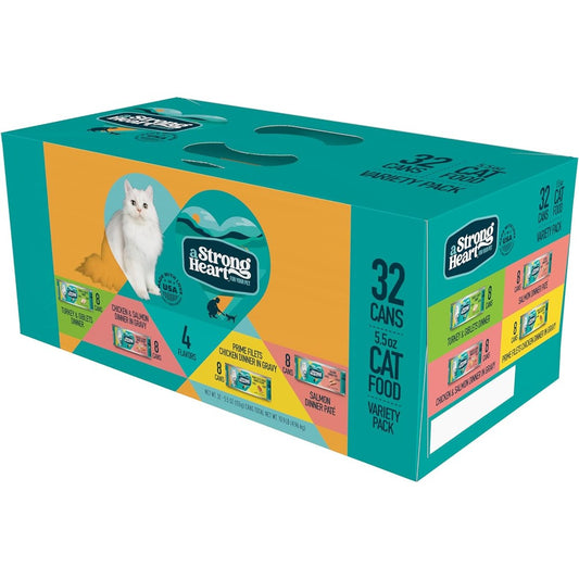 Strongheart Canned Wet Cat Food Dinner Variety Pack 5.5 Ounce Cans Pack Of 32