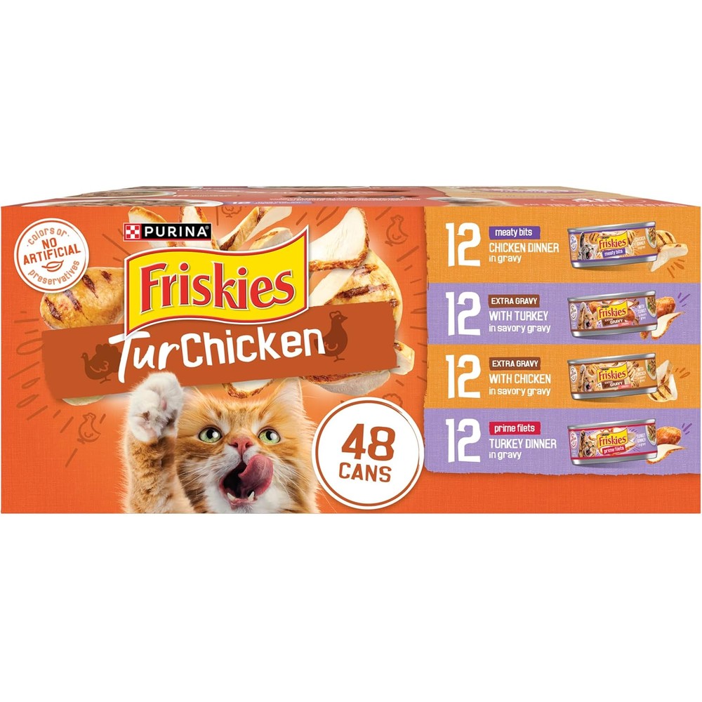 Purina Friskies TurChicken Turkey And Chicken Wet Cat Food Variety Pack With Meaty Bits Prime Filets And Extra Gravy 48 Count