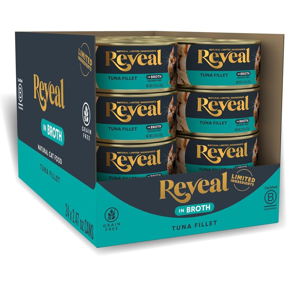 Reveal Natural Wet Cat Food, Grain Free Limited Ingredient Canned Cat Food, Tuna Fillet In Broth, 2.47 Ounce Cans, 24 Count