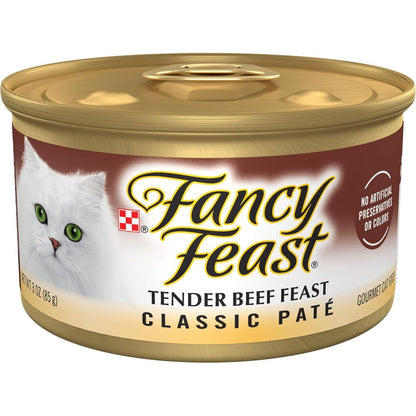 Purina Fancy Feast Tender Beef Feast Classic Grain Free Wet Cat Food Pate 3 Ounce Cans Pack Of 24