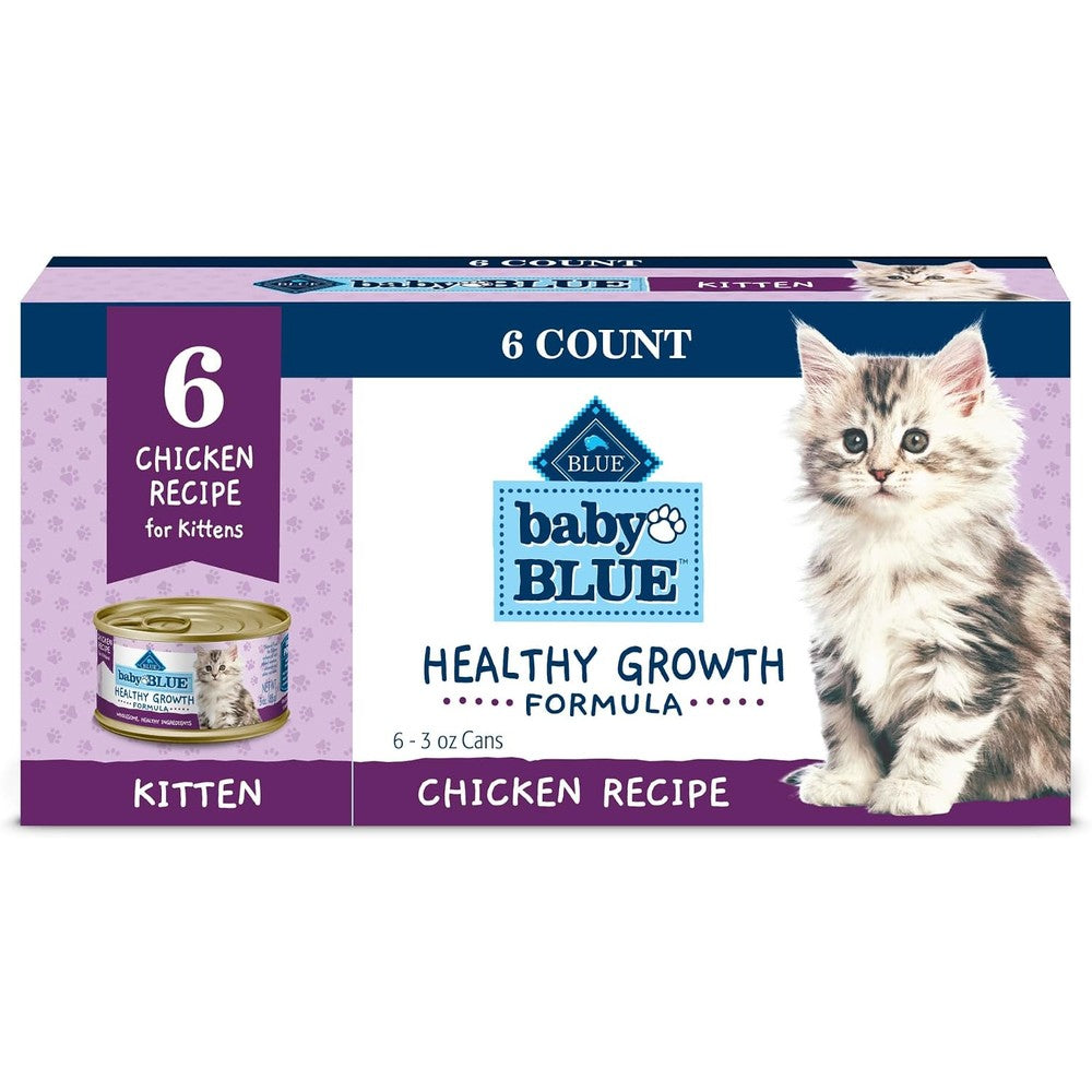 Blue Buffalo Baby Blue Natural Kitten Wet Cat Food Healthy Growth Formula With DHA Chicken Recipe 3 Ounce Cans 6 Count