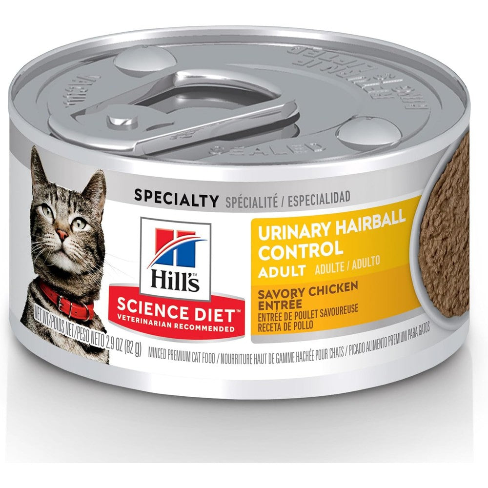 Hill's Science Diet adult urinary and hairball control wet cat food front view pack of 12 cans
