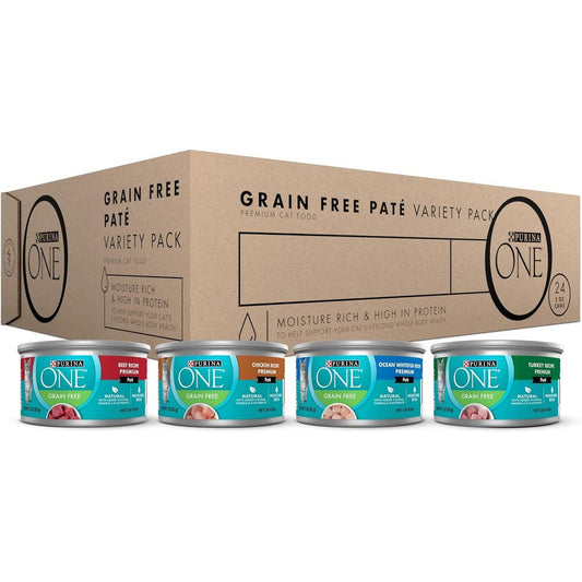 Purina One High Protein Grain Free Pate Wet Cat Food Variety Pack Grain Free Formula 24 Cans 3 Ounce Each