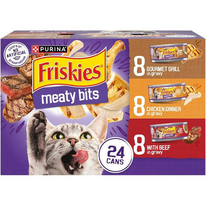 Purina Friskies Gravy Wet Cat Food Variety Pack Meaty Bits 24 Cans 5.5 Ounces Each