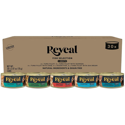 Reveal Fish Variety Pack Wet Cat Food In Broth 20 Count, 5 Flavor, Grain Free, 2.47 Ounce Cans