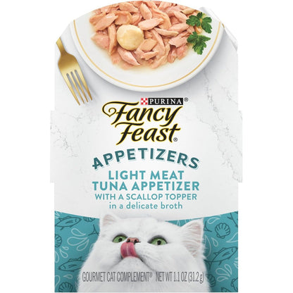 Purina Fancy Feast Appetizers Lickable Grain Free Wet Cat Food Topper Light Meat Tuna Appetizer With Scallop Pack Of 10 Trays
