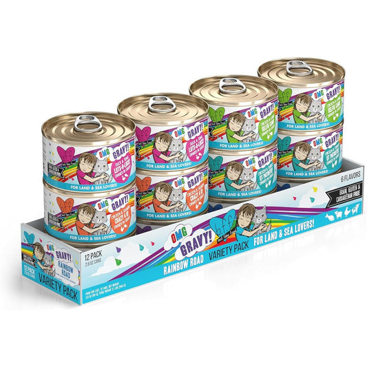 Weruva B.F.F. Omg Best Feline Friend Oh My Gravy Rainbow Road Variety Pack Wet Cat Food 2.8 Ounce Cans Pack Of 12