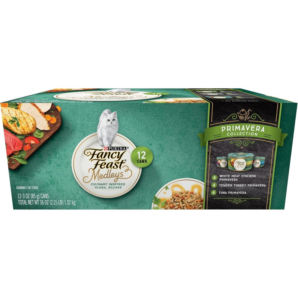 Fancy Feast Medleys Primavera wet cat food variety pack front view packaging