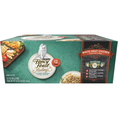 Purina Fancy Feast Wet Cat Food Variety Pack Medleys White Meat Chicken In Sauce Collection 12 Cans 3 Ounce Each