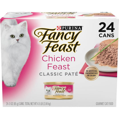 Fancy Feast Chicken Feast Classic Pate Collection Grain Free Wet Cat Food Twenty Four 3 Ounce Pull Top Cans