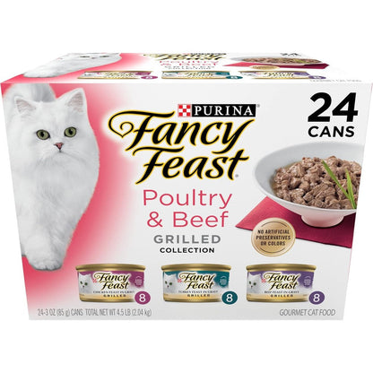 Purina Fancy Feast Grilled Poultry And Beef Collection Wet Cat Food Variety Pack 24 Cans 3 Ounce Each