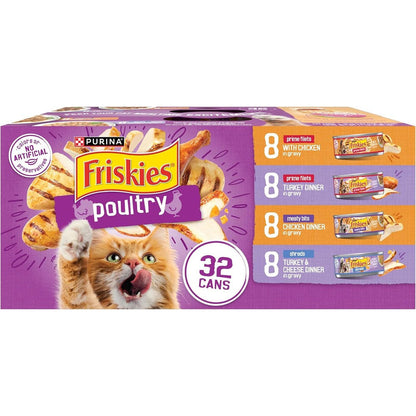 Purina Friskies Gravy Wet Cat Food Variety Pack Poultry Shreds Meaty Bits And Prime Filets 32 Count 5.5 Ounce Cans