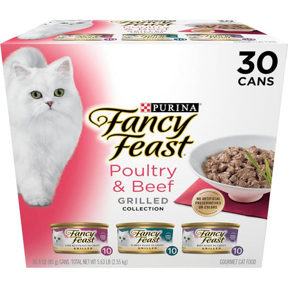 Purina Fancy Feast Grilled Wet Cat Food Poultry And Beef Collection Variety Pack 3 Ounce Cans Pack Of 30