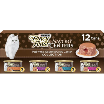 Purina Fancy Feast Savory Centers Wet Cat Food Pate Variety Pack With Chicken Salmon Beef And Tuna Twenty Four Three Ounce Pull-Top Cans