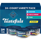 Blue Buffalo Tastefuls Flaked Adult Wet Cat Food Variety Pack Tuna Chicken Fish And Shrimp 5.5 Ounce 24 Cans