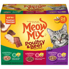 Meow Mix poultry and beef variety pack wet cat food front view