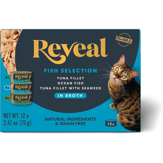 Reveal Fish Variety Pack Wet Cat Food In Broth 12 Pack 3 Flavor Grain Free Natural Canned Cat Food 12 Ounce