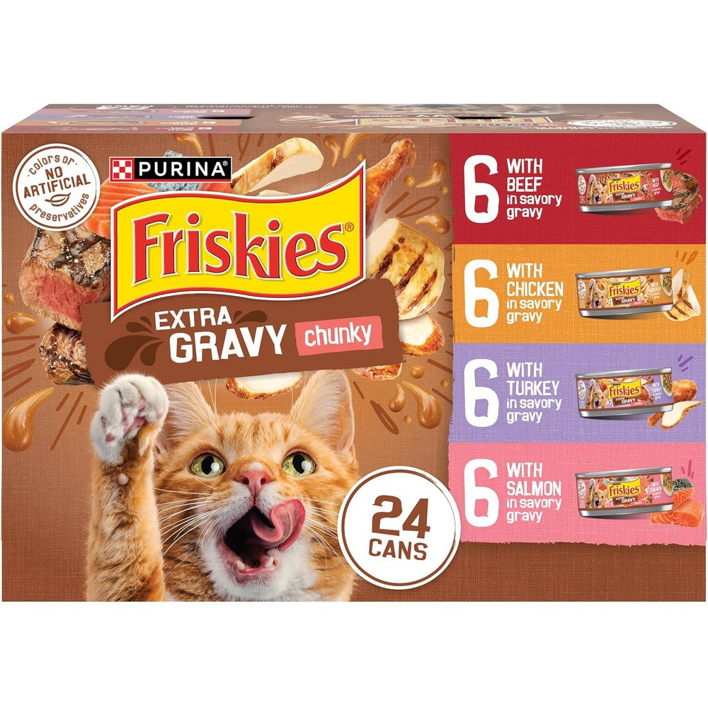 Purina Friskies Extra Gravy Chunky Adult Wet Cat Food Variety Pack 24 Cans