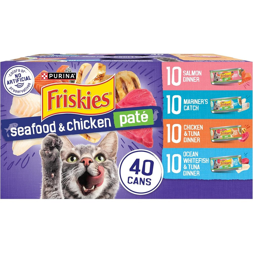 Purina Friskies Pate Wet Cat Food Variety Pack Seafood And Chicken Favorites 40 Count 5.5 Ounce Cans