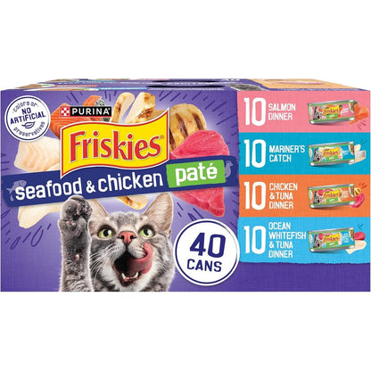 Purina Friskies Pate Wet Cat Food Variety Pack Seafood And Chicken Favorites 40 Count 5.5 Ounce Cans