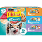 Purina Friskies wet cat food variety pack front view showing twelve cans