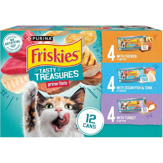 Purina Friskies Wet Cat Food Variety Pack Tasty Treasures Prime Filets 12 Cans