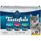 Blue Buffalo Tastefuls flaked adult wet cat food variety pack front view packaging