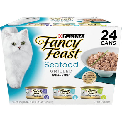 Purina Fancy Feast Grilled Seafood Wet Cat Food Variety Pack 3 Ounce Cans Pack Of 24