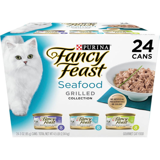 Purina Fancy Feast Grilled Seafood Wet Cat Food Variety Pack 3 Ounce Cans Pack Of 24