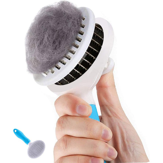 eMMiuss self cleaning slicker cat brush front view showing protective rubber tips