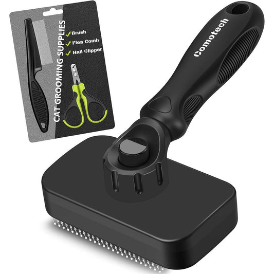 Comotech 3 Piece Cat Grooming Kit front view showing brush, clipper, and comb.