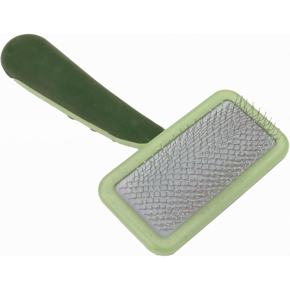 Coastal Safari cat soft slicker brush front view with green comfort grip handle