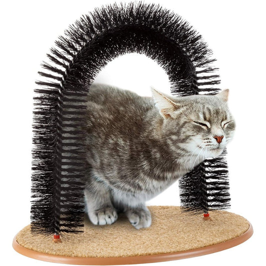 Petmaker self grooming cat arch front view showing black bristle ring brush