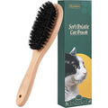 Myselect boar bristle cat brush front view showing light beech wood handle and black bristles.