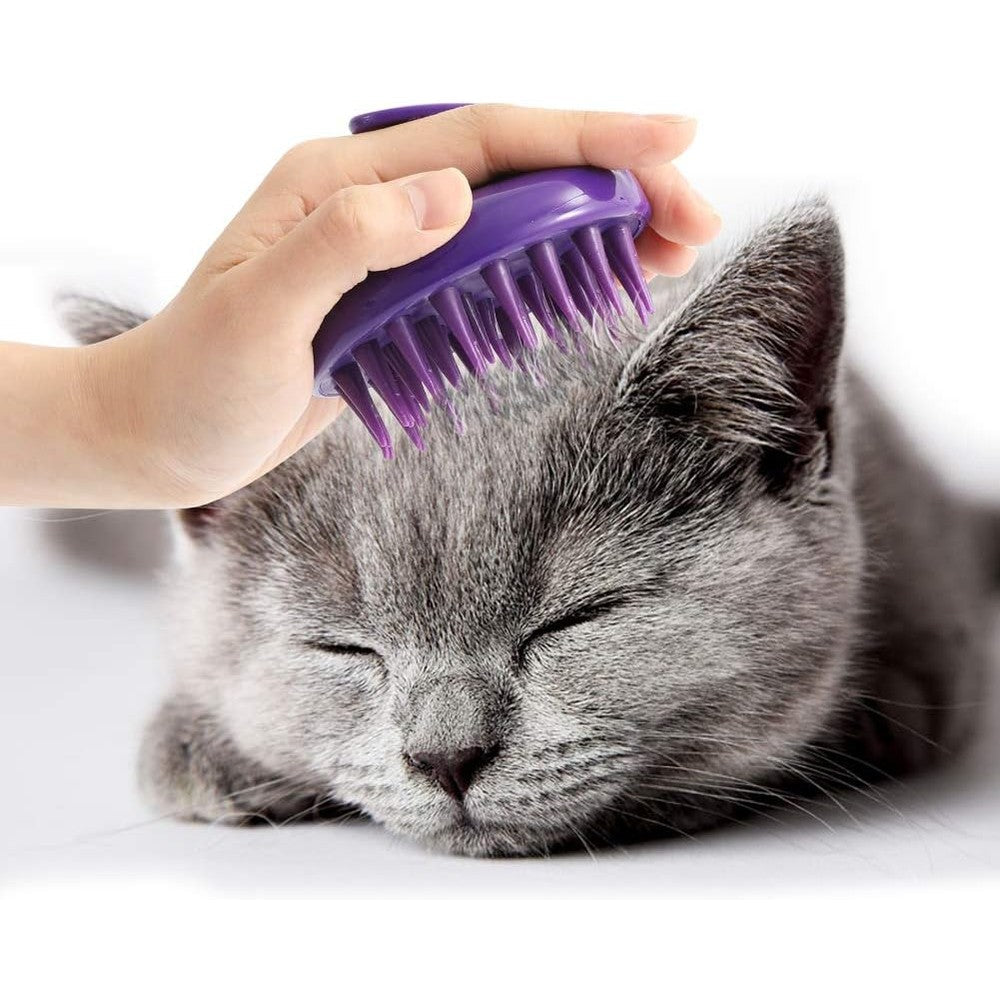 CeleMoon Cat Grooming Brush front view showing purple silicone bristles