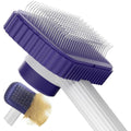 Garstor self cleaning cat slicker brush front view showing dark blue handle